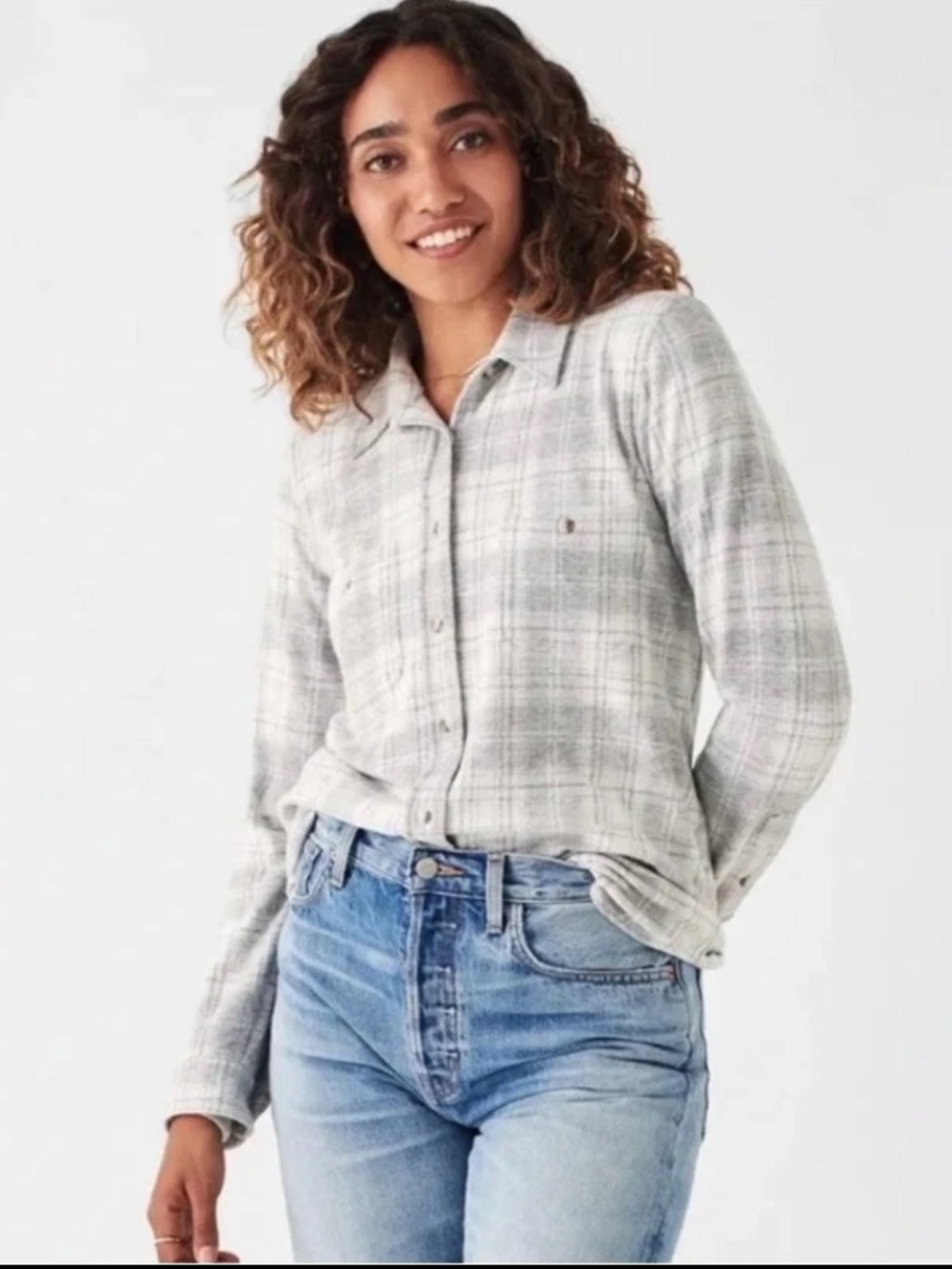Faherty Legend Sweater Classic Button Front Collared Shirt Fleece Plaid Medium